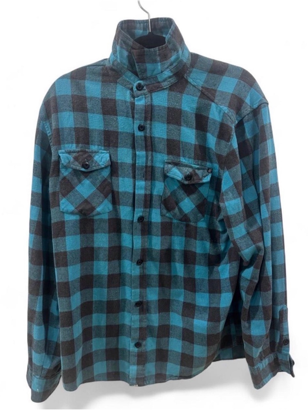 Vintage Elixir Teal Brown Plaid Flannel Shirt Grunge Skater Men's Medium